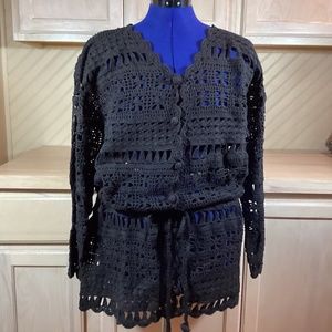 NWT Vintage Gottex Black cotton Size Large Crochet Coverup or Jacket
